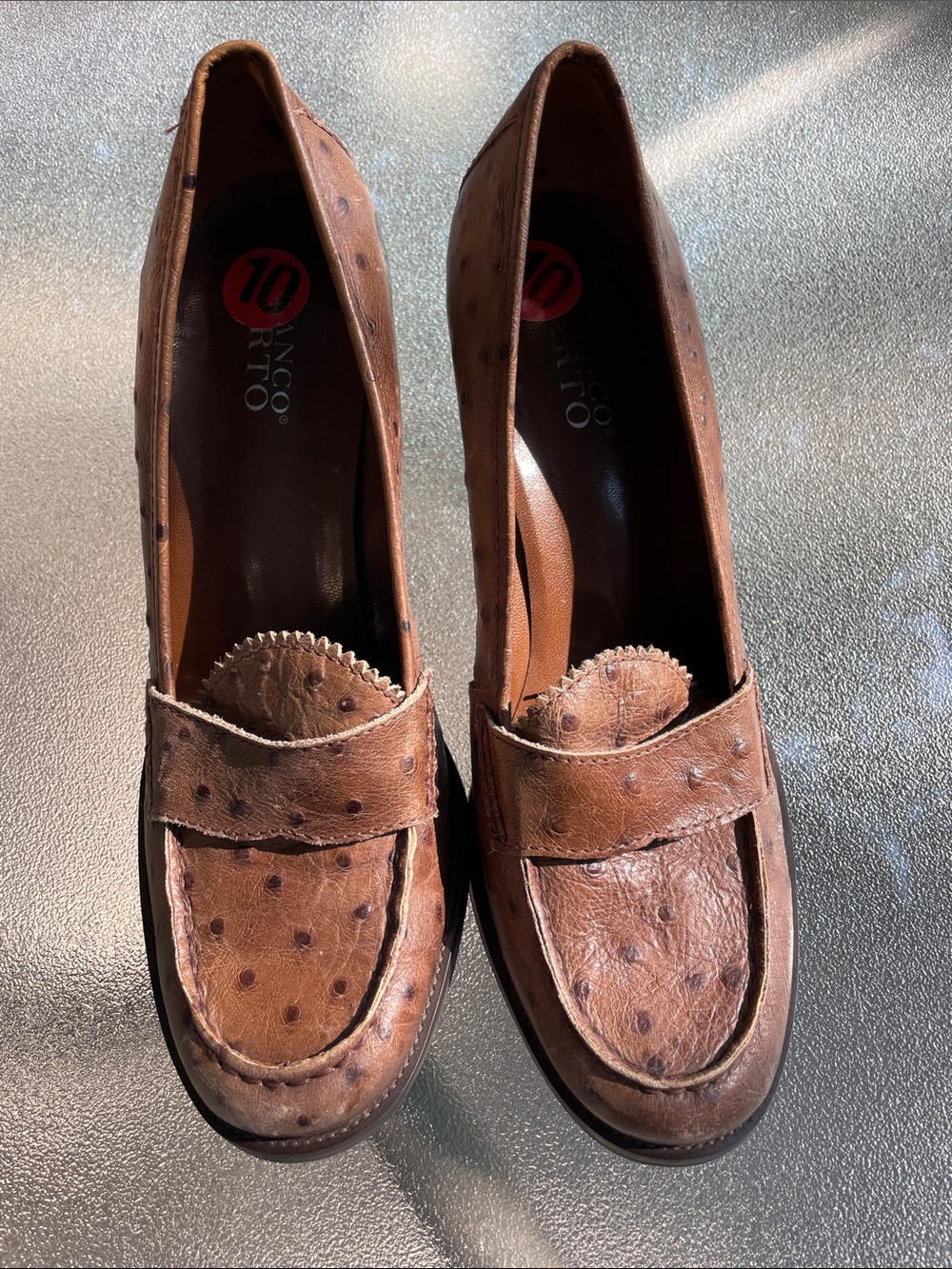 Women's Franco Sarto Brown Leather Penny Heeled Loafers